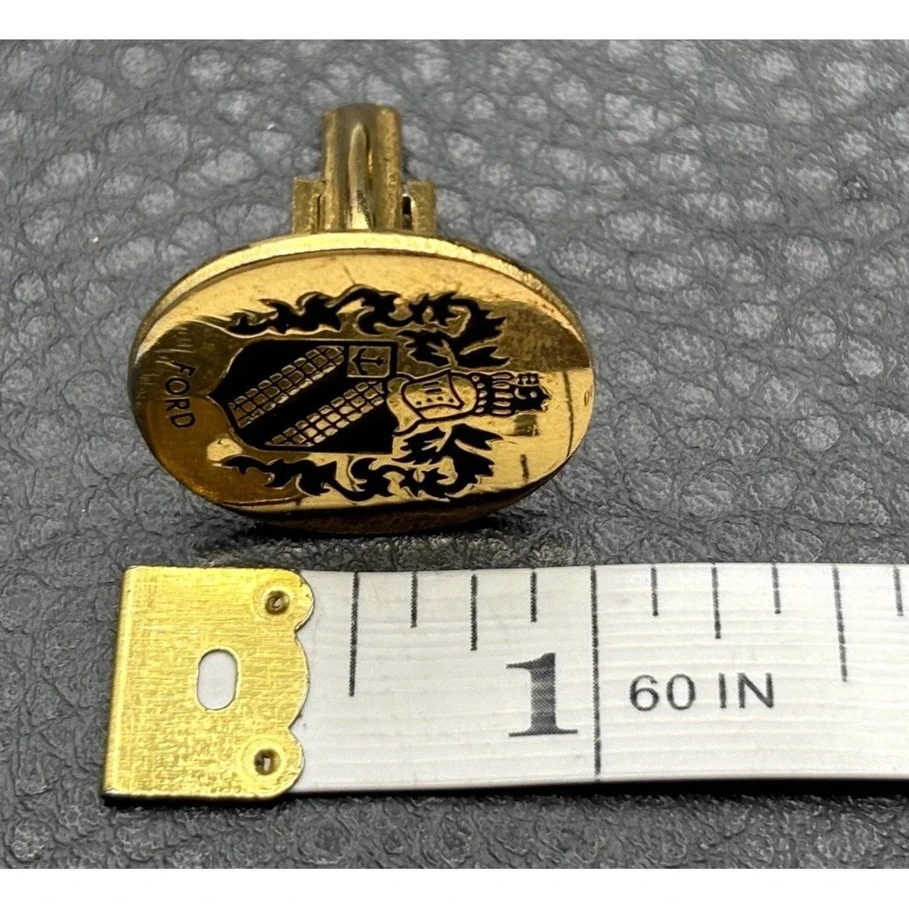 Vintage Ford Crest Heraldic Lion Black Enamel Gold Tone Oval Cufflinks